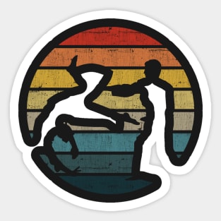 Aikido Silhouette On A Distressed Retro Sunset graphic Sticker